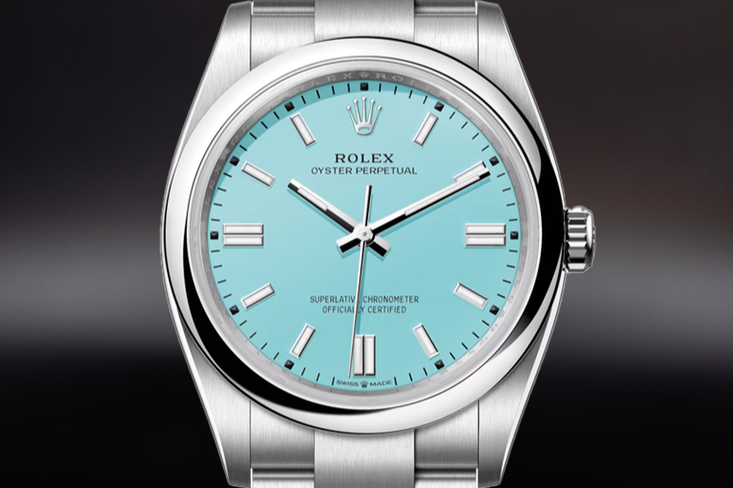 Rolex Oyster Perpetual 41 stainless steel with smooth bezel and "Tiffany" Turquoise Blue Dial 124300