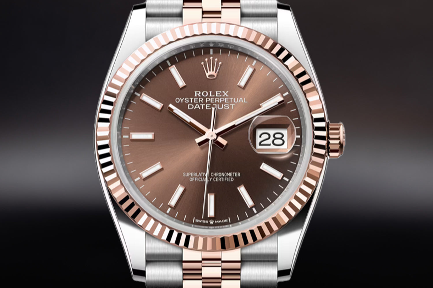 Rolex Datejust 36 Two Tone stainless steel and 18K Rose Gold Everose Rolesor with fluted bezel and Chocolate Dial 126231