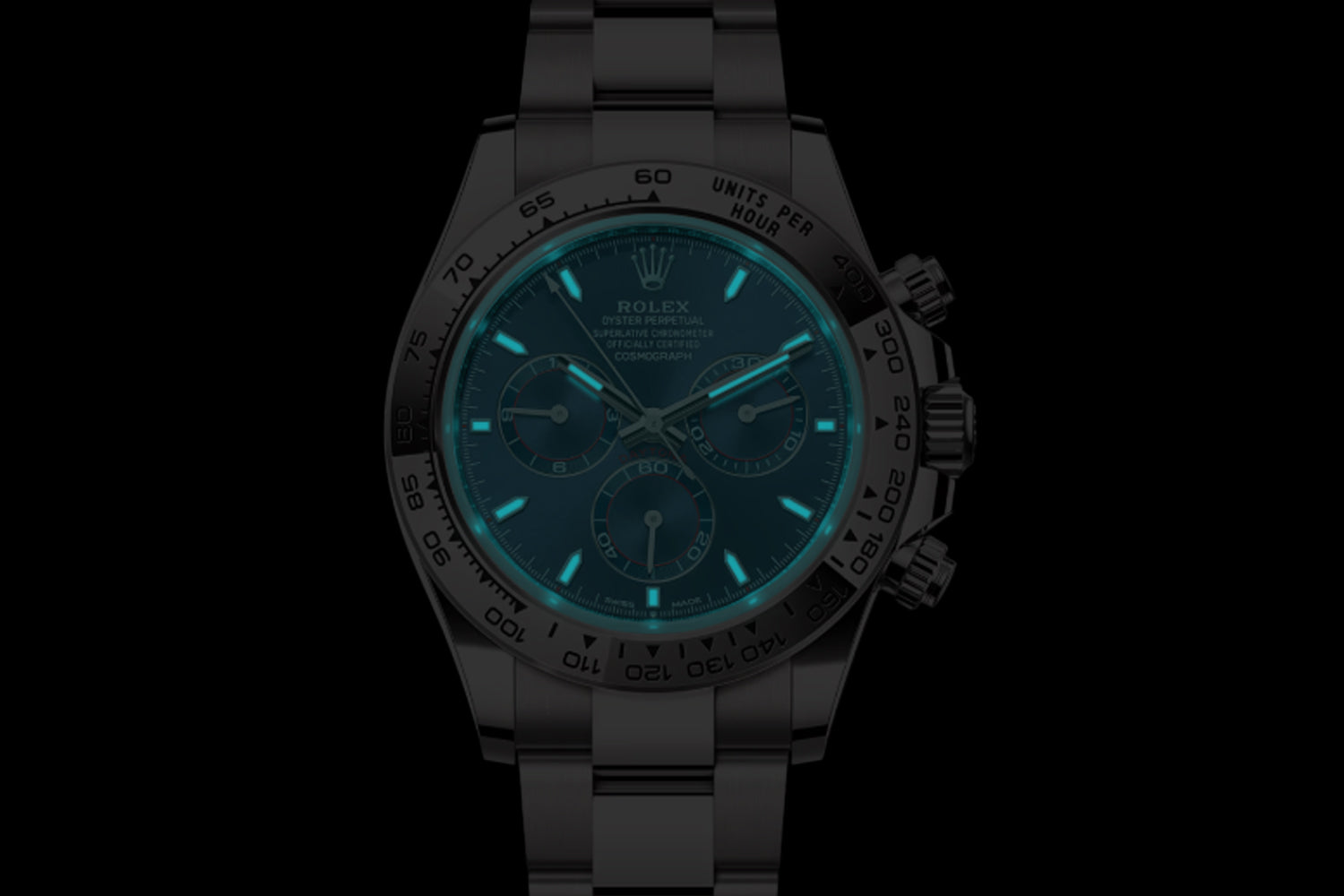 Rolex Cosmograph Daytona 18K White Gold Bright Blue Dial with white gold bezel 126509 lume