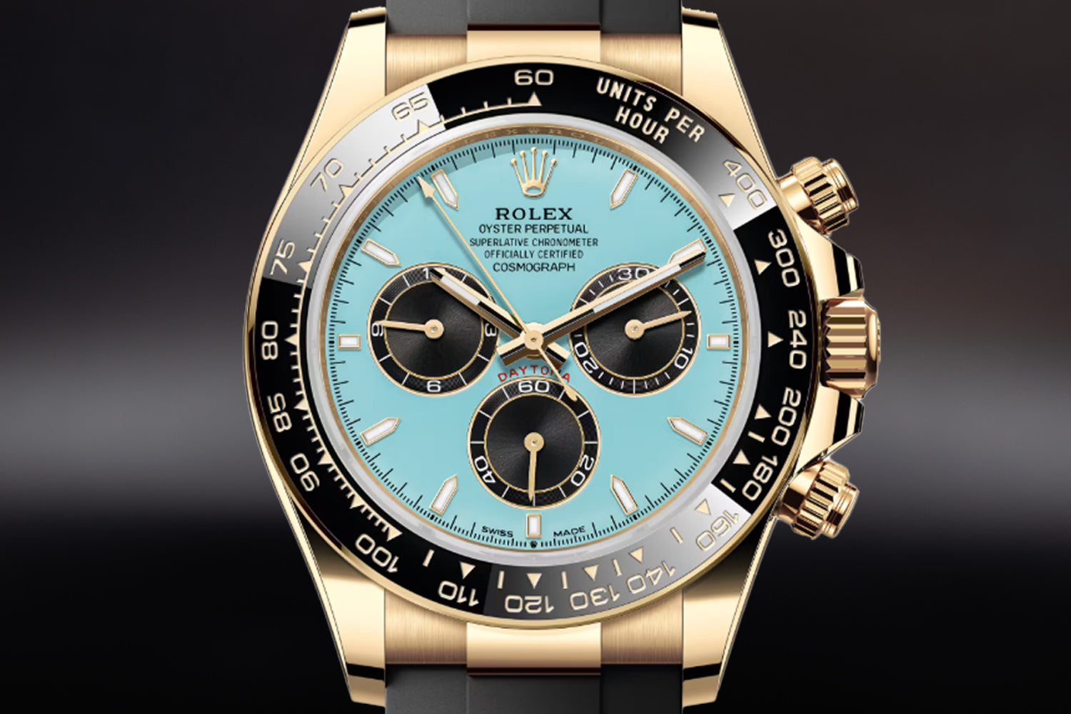 Rolex Cosmograph Daytona 18K Yellow Gold Turquoise Blue Dial with black ceramic bezel 126518LN