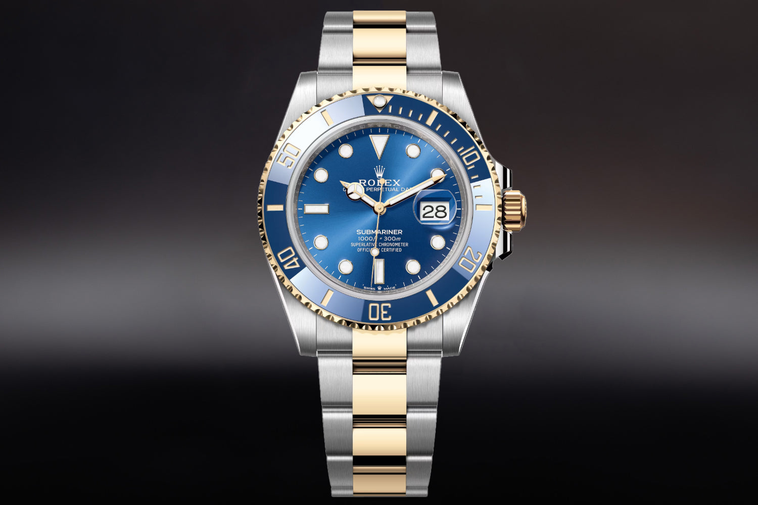 Rolex Submariner Date Two Tone stainless steel and Yellow Gold Rolesor Blue Dial blue bezel "Bluesy" 126613LB on oyster bracelet