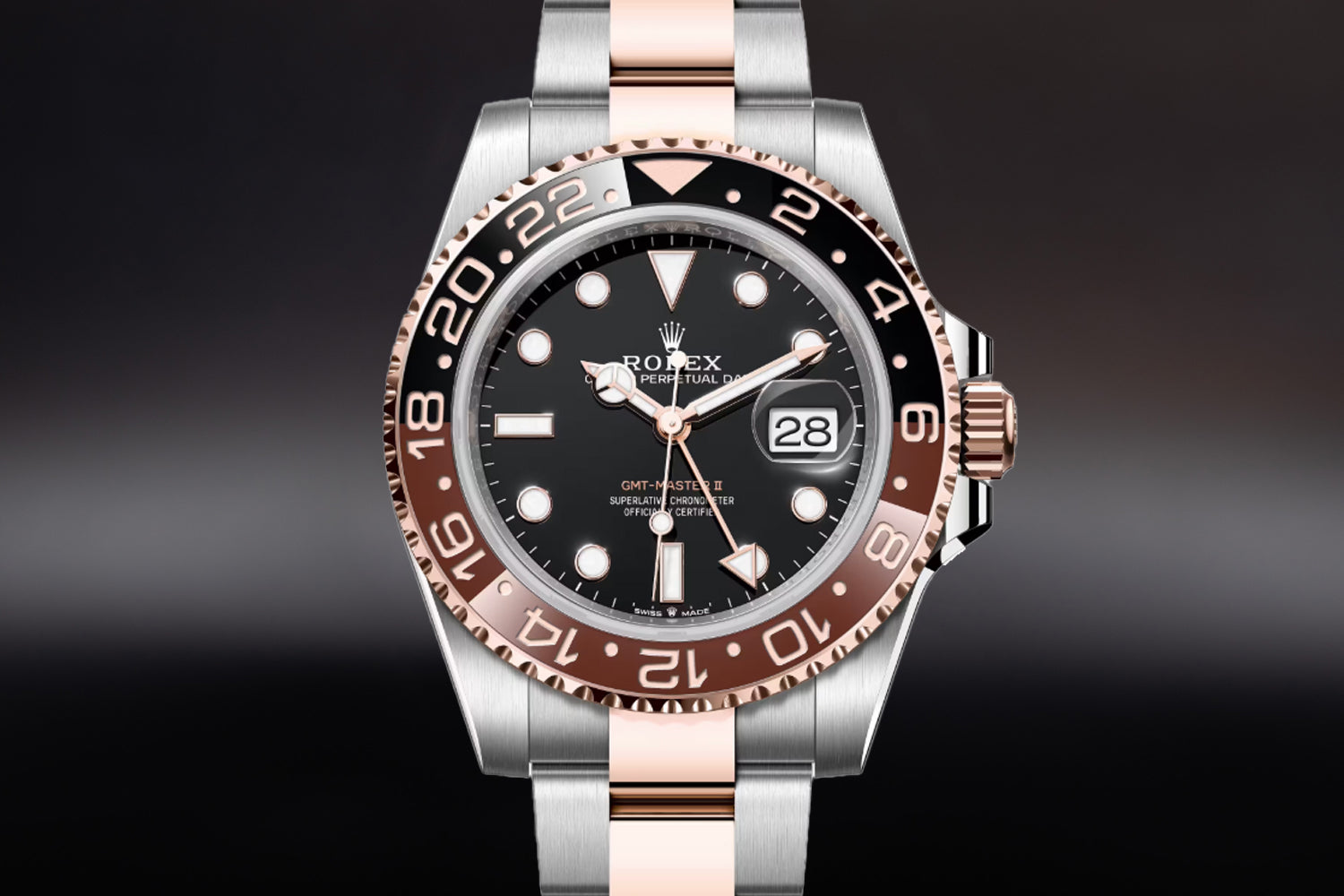 Rolex GMT-Master II Two Tone Everose Rolesor Black Dial "Rootbeer" 126711CHNR