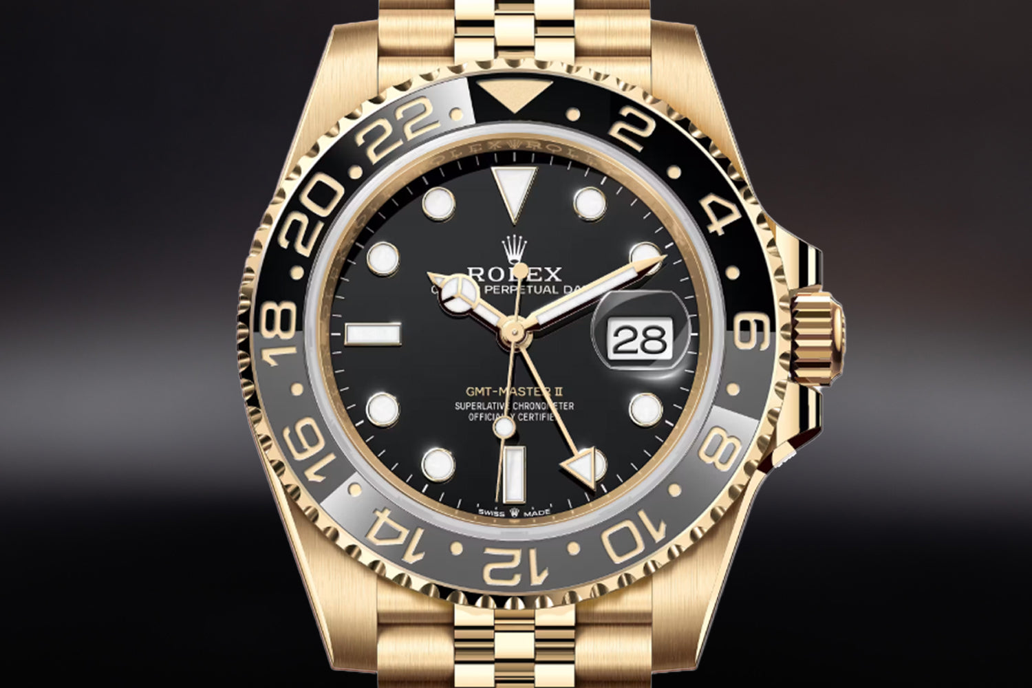 Rolex GMT-Master II 18K Yellow Gold Black Dial with black and grey bezel "Gold Zombie" 126718GRNR