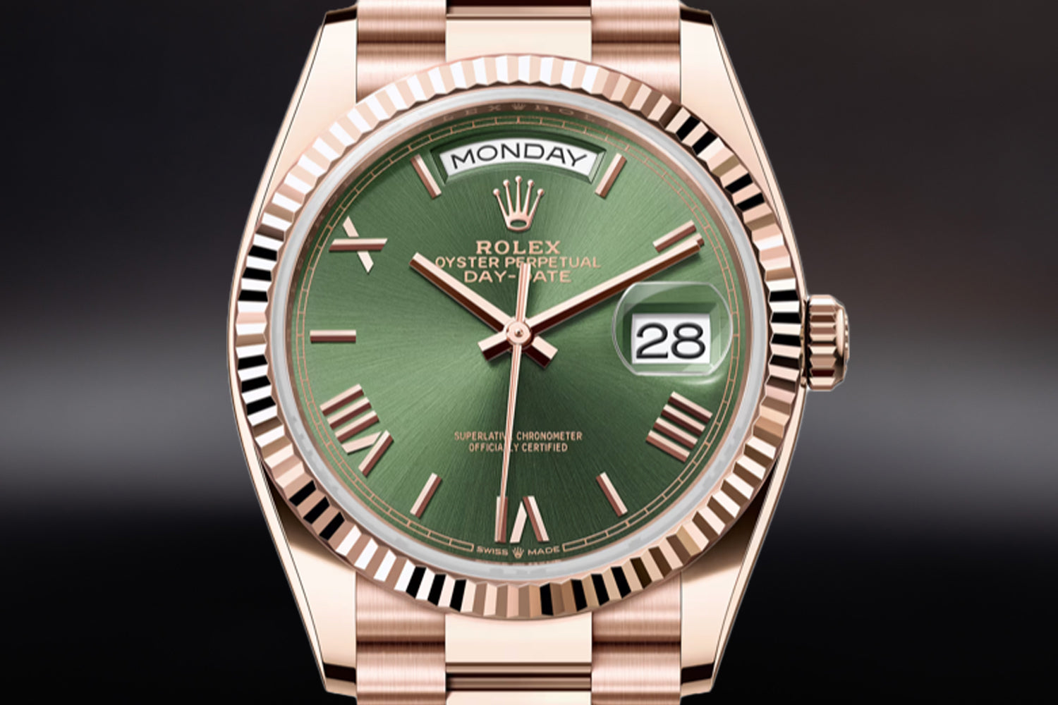 Rolex Day-Date 36 Rose Gold Everose Olive Green Dial 128235