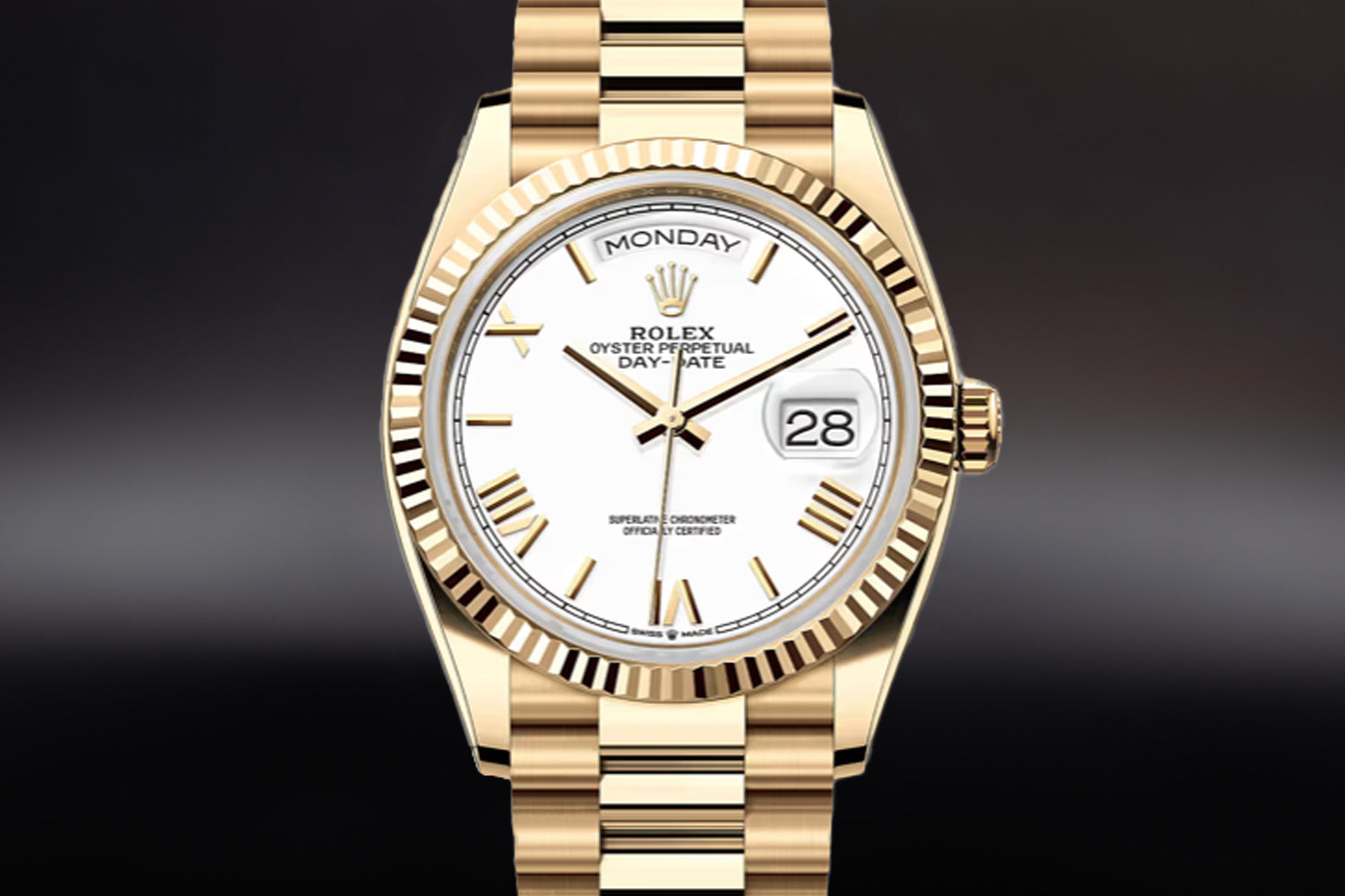 Rolex Day-Date 36 Yellow Gold White Dial 128238