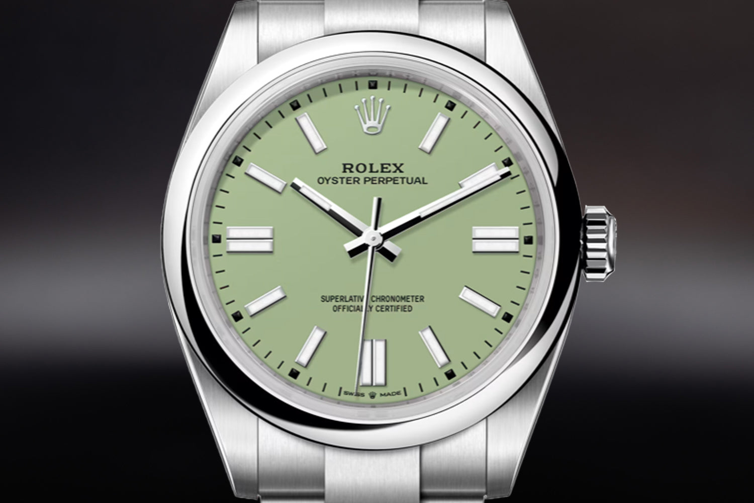 Rolex Oyster Perpetual 41 stainless steel with smooth bezel and Pistachio Dial 134300