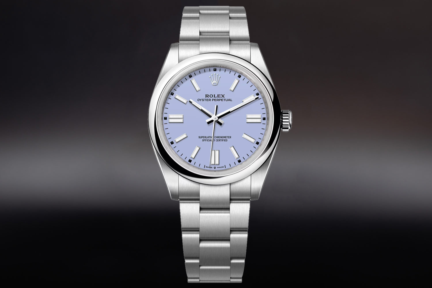 Rolex Oyster Perpetual 41 stainless steel smooth bezel Lavender Dial 134300 on oyster bracelet