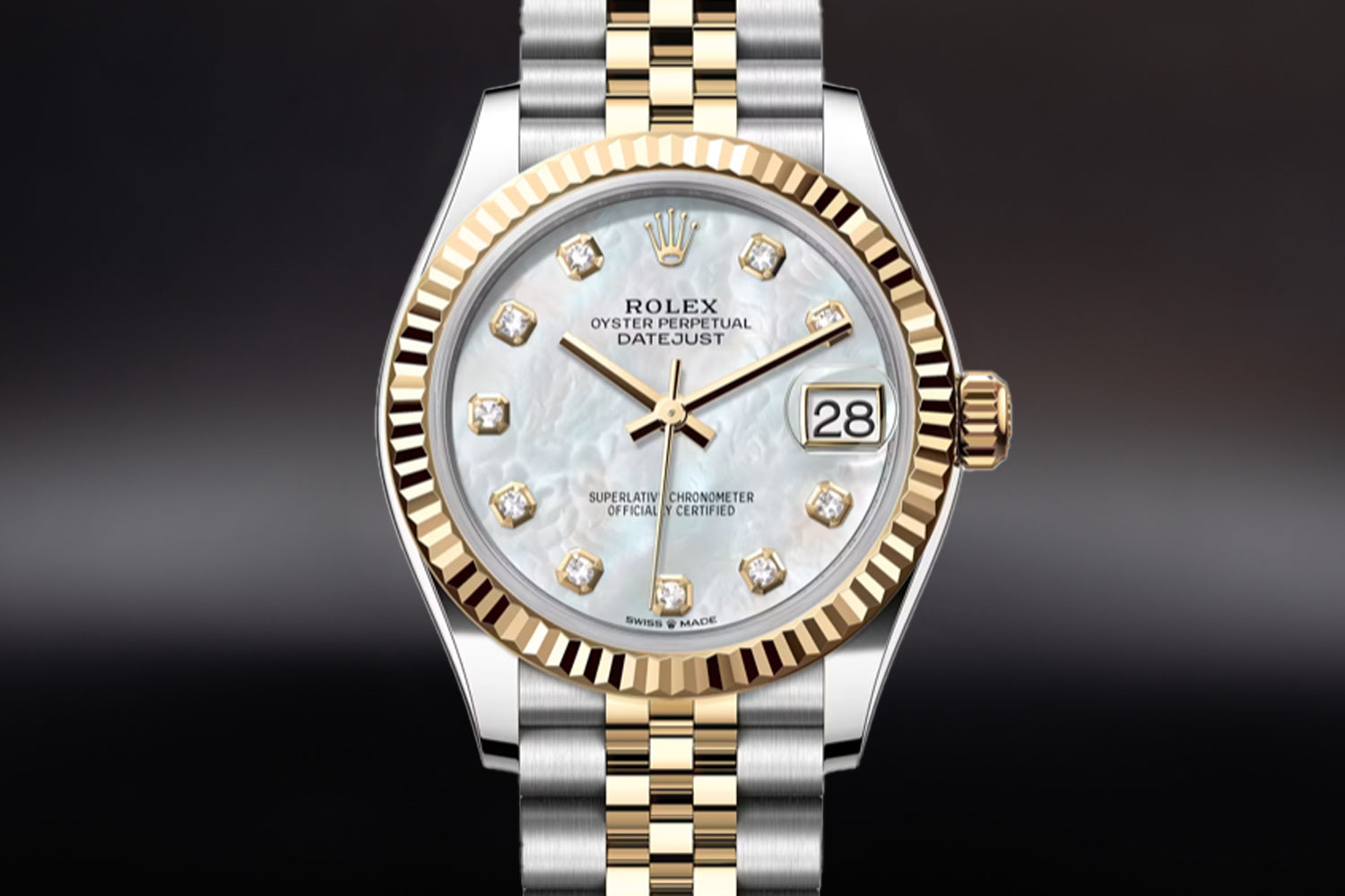 Rolex Datejust 31 Two Tone Yellow Rolesor Mother of Pearl (MOP) Diamond Set Dial 278273