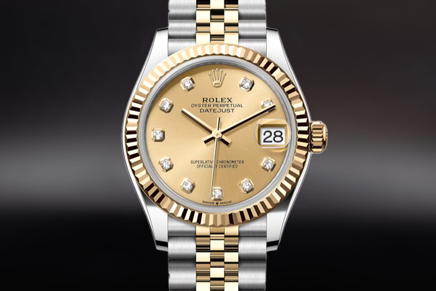 Rolex Datejust 31 Two Tone Yellow Rolesor Champagne Diamond Set Dial 278273