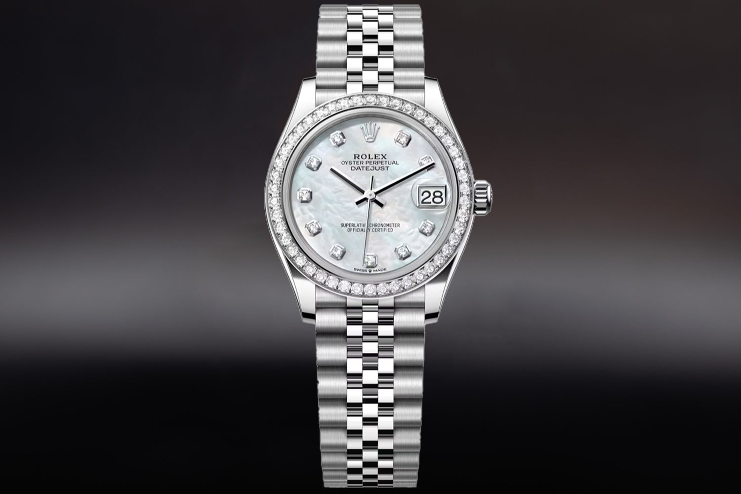 Rolex Datejust 31 Mother of Pearl (MOP) dial Diamond Set Dial and Brilliant Diamond Set Bezel 278384RBR on jubilee bracelet