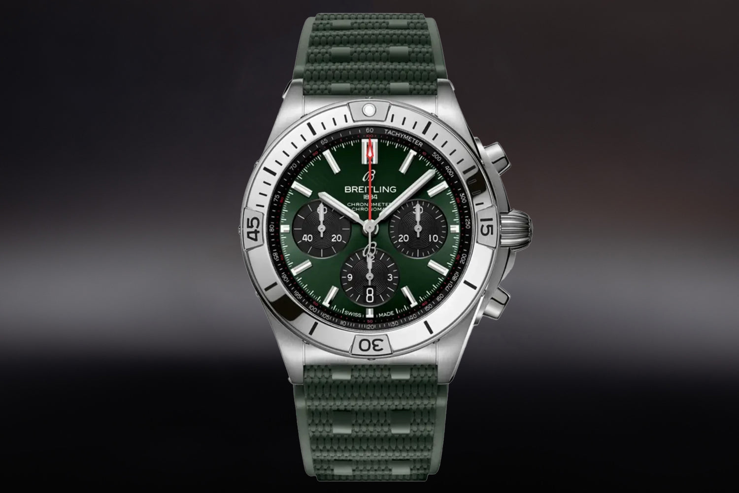 Breitling Chronomat 42 B01 stainless steel Green Dial AB0134101L2S1 on green strap