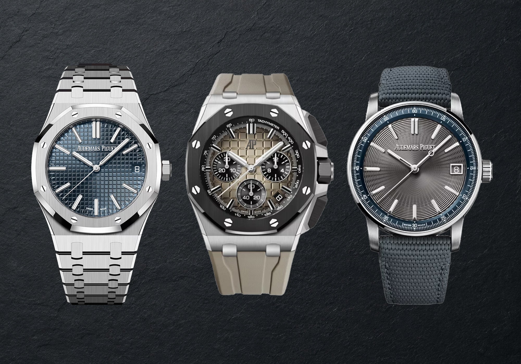 Popular Audemars Piguet watches including Royal Oak, Royal Oak Offshore, and Code 11.59