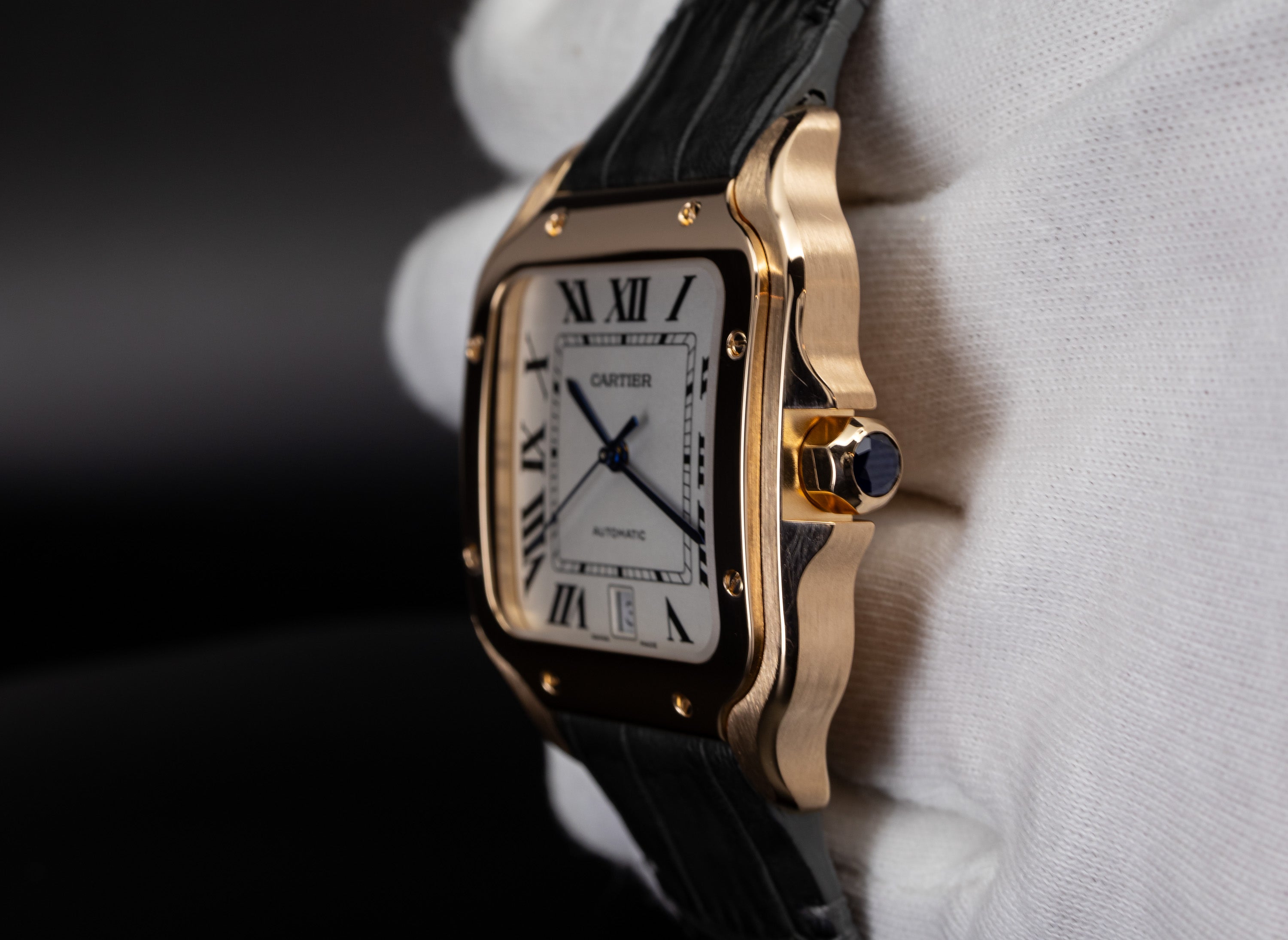 Cartier Santos de Cartier 18K Rose Gold with blue sapphire crown WGSA0011