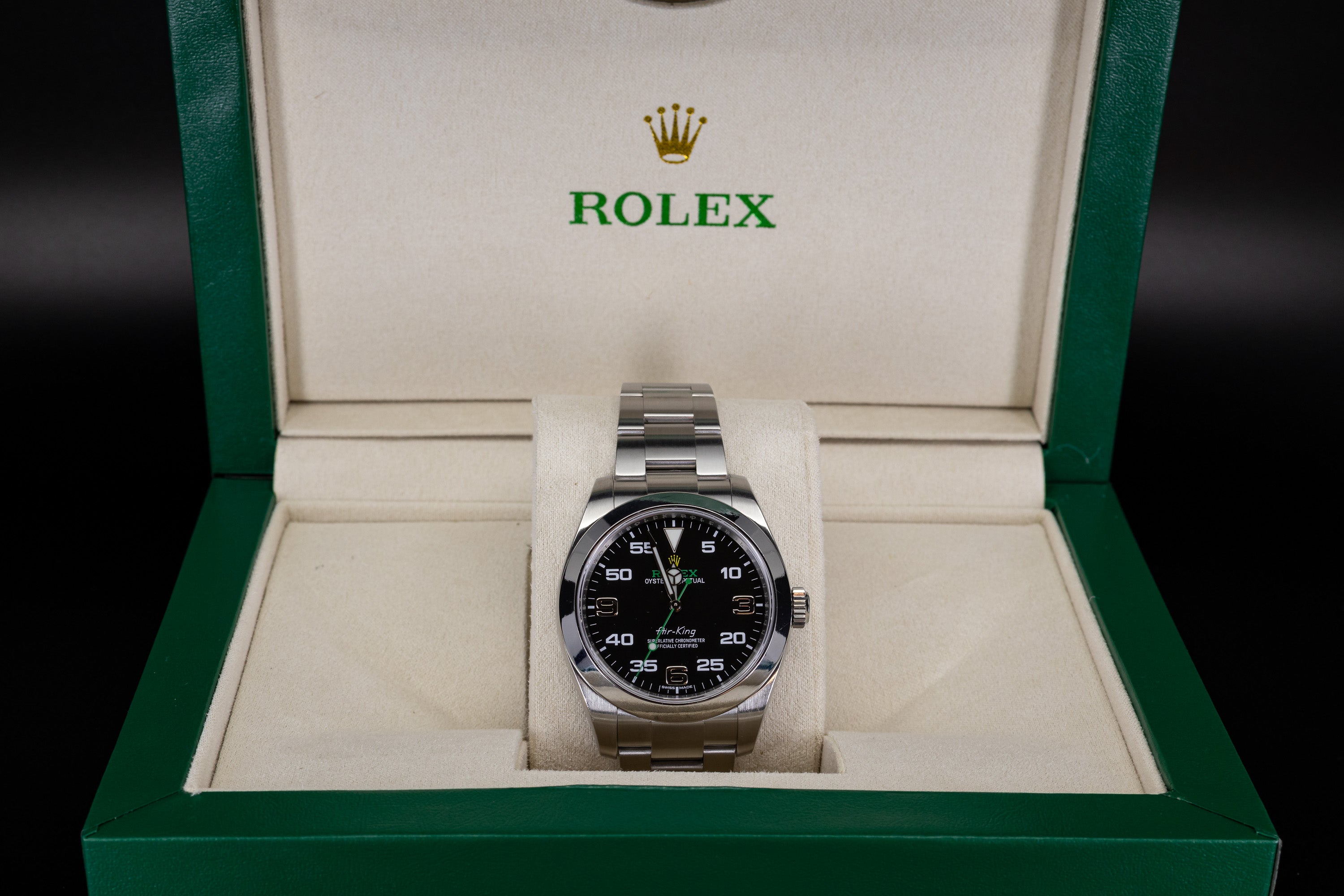 Rolex Air-King 40mm stainless steel with smooth bezel and Black Dial on Oyster bracelet 116900 with box