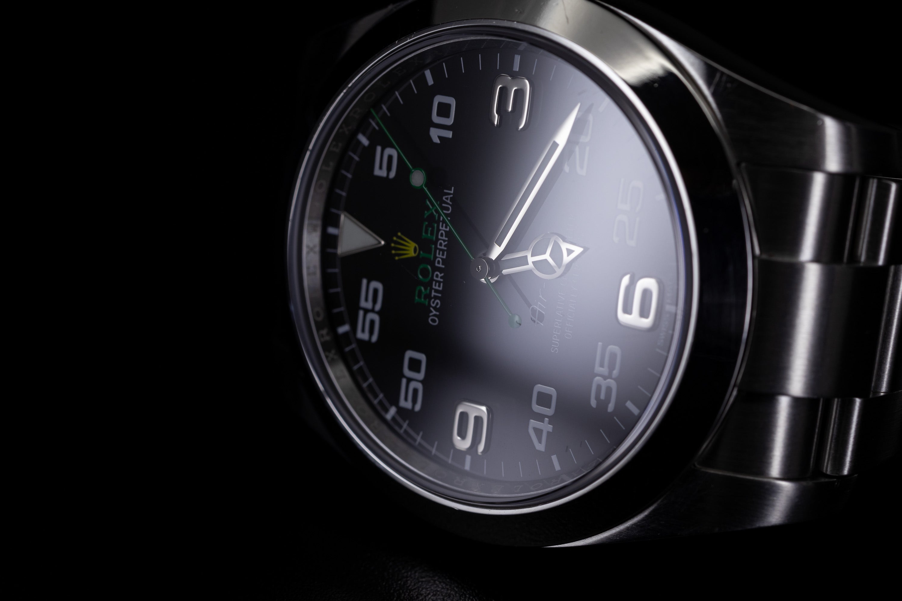 Rolex Air-King 40mm stainless steel with smooth bezel and Black Dial on Oyster bracelet 116900 mercedes hand