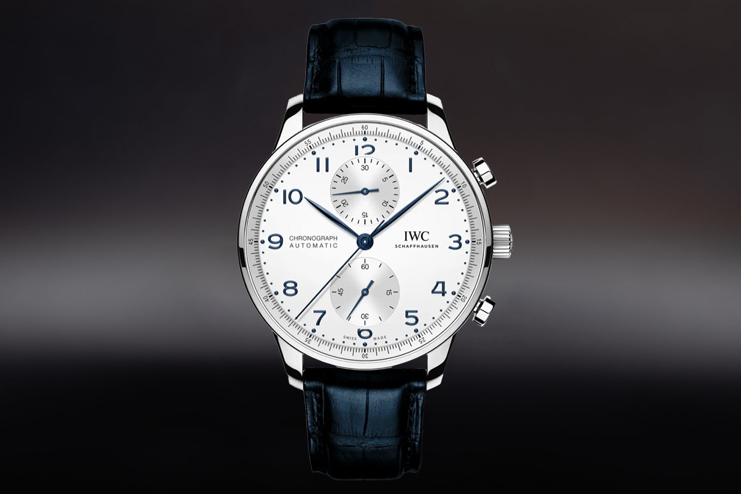 IWC Portugieser Chronograph with White Dial and blue alligator strap IW371605