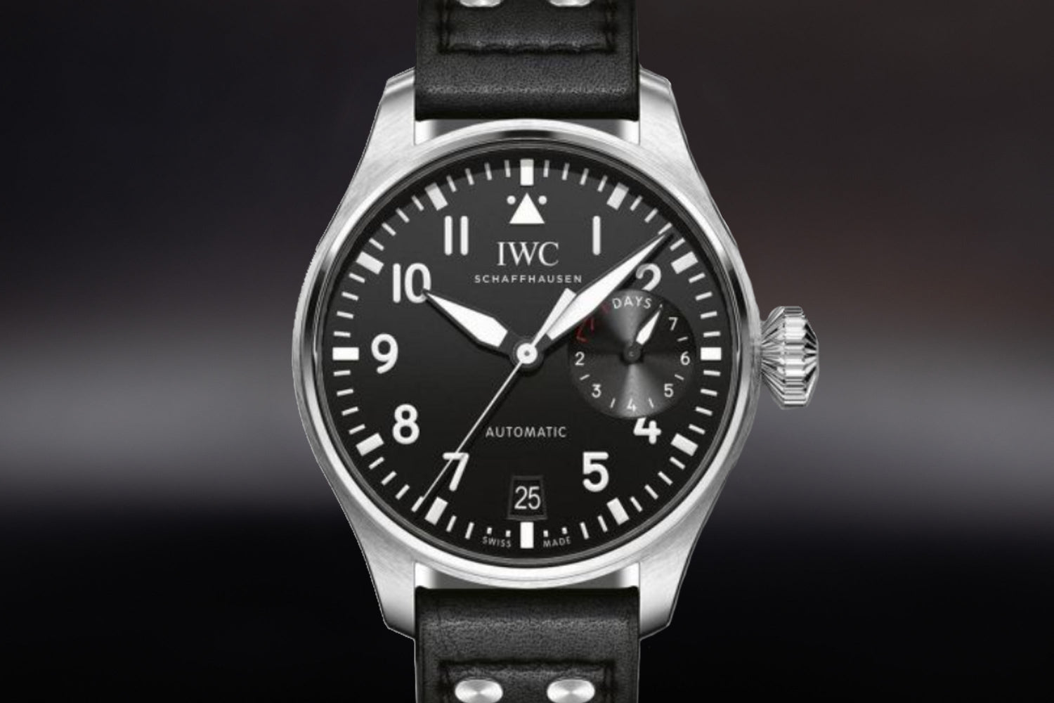 IWC Pilot's Watch luxury sports watch with black dial and leather strap