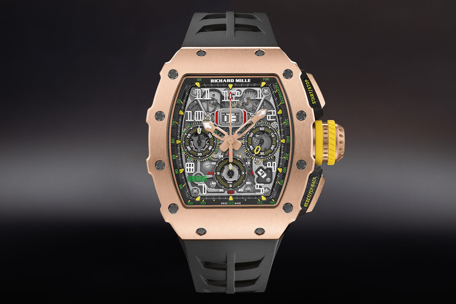Richard Mille RM 11-03 Automatic Flyback Chronograph in rose gold with black rubber strap