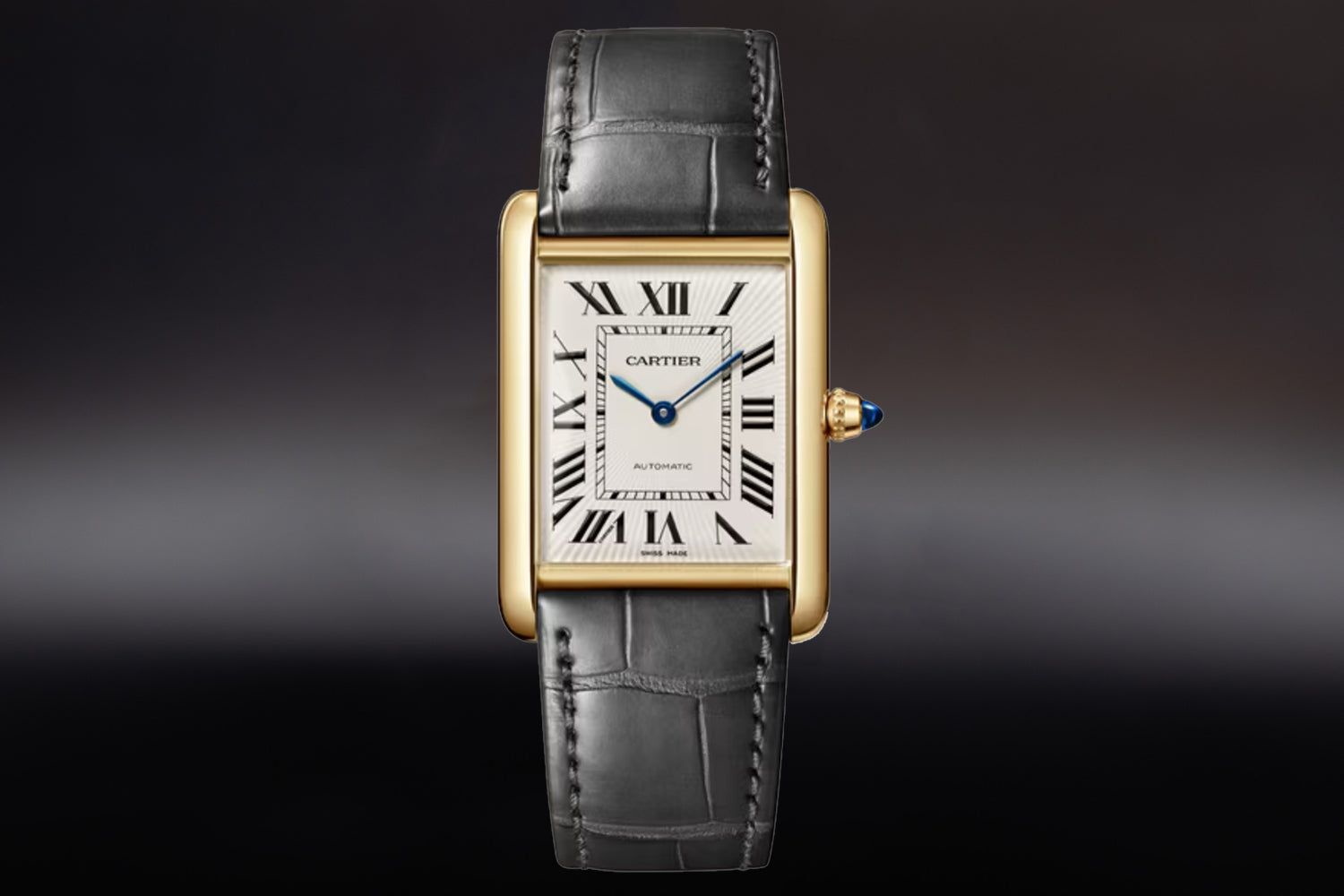 Cartier Tank Louis Cartier in Yellow Gold silvered dial size Large WGTA0357 with black alligator leather strap