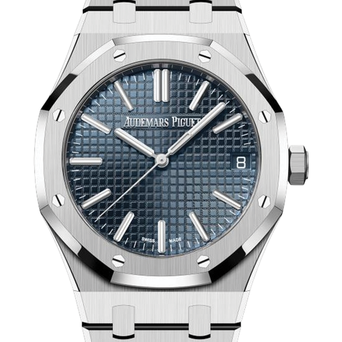 Audemars Piguet Royal Oak luxury watch with blue dial and stainless steel case