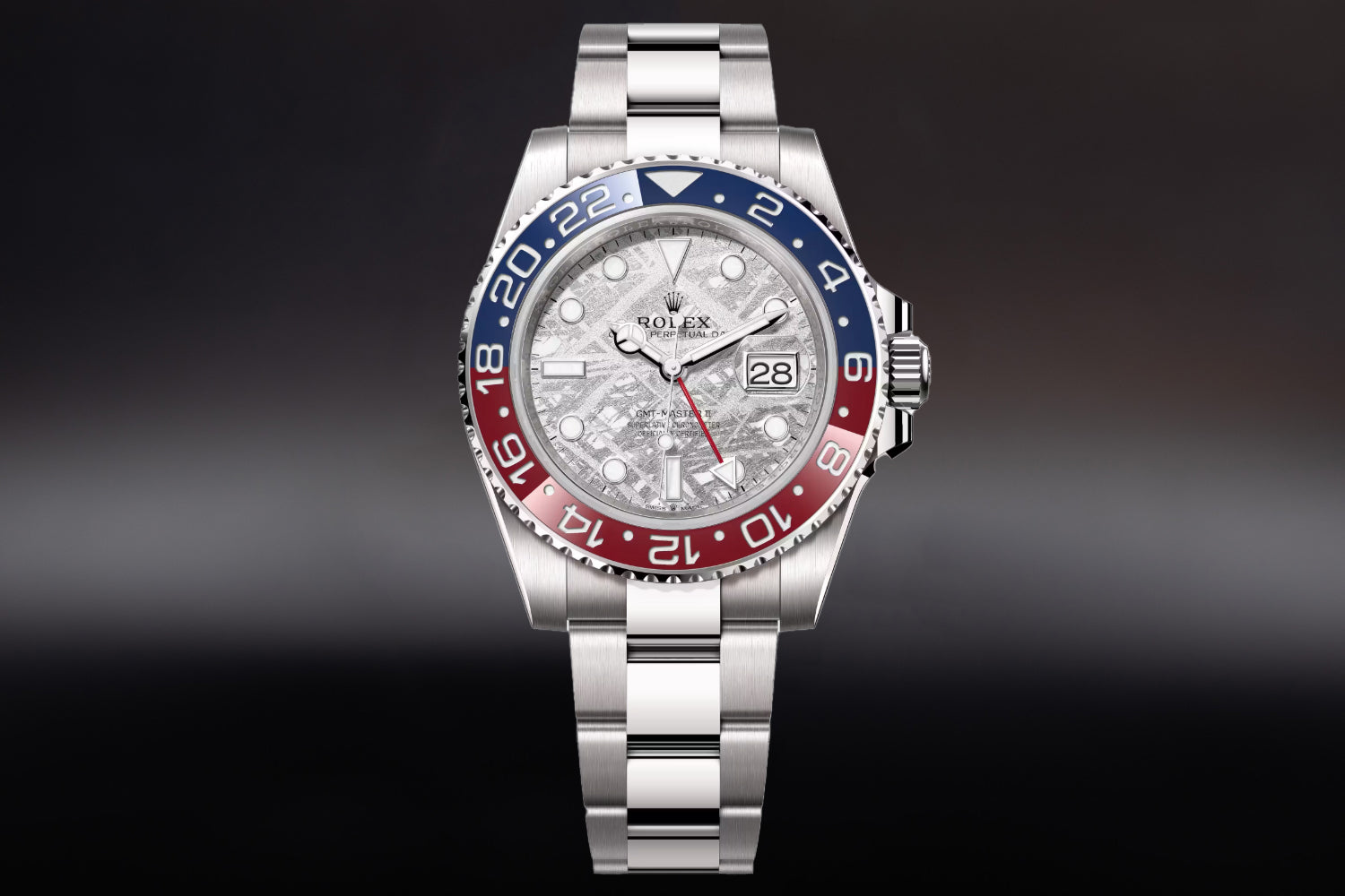 Rolex GMT-Master II 18K White Gold Meteorite Dial with blue and red bezel "Superman" 126719BLRO on oyster bracelet