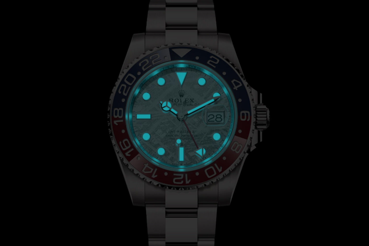 Rolex GMT-Master II 18K White Gold Meteorite Dial with blue and red bezel "Superman" 126719BLRO lume