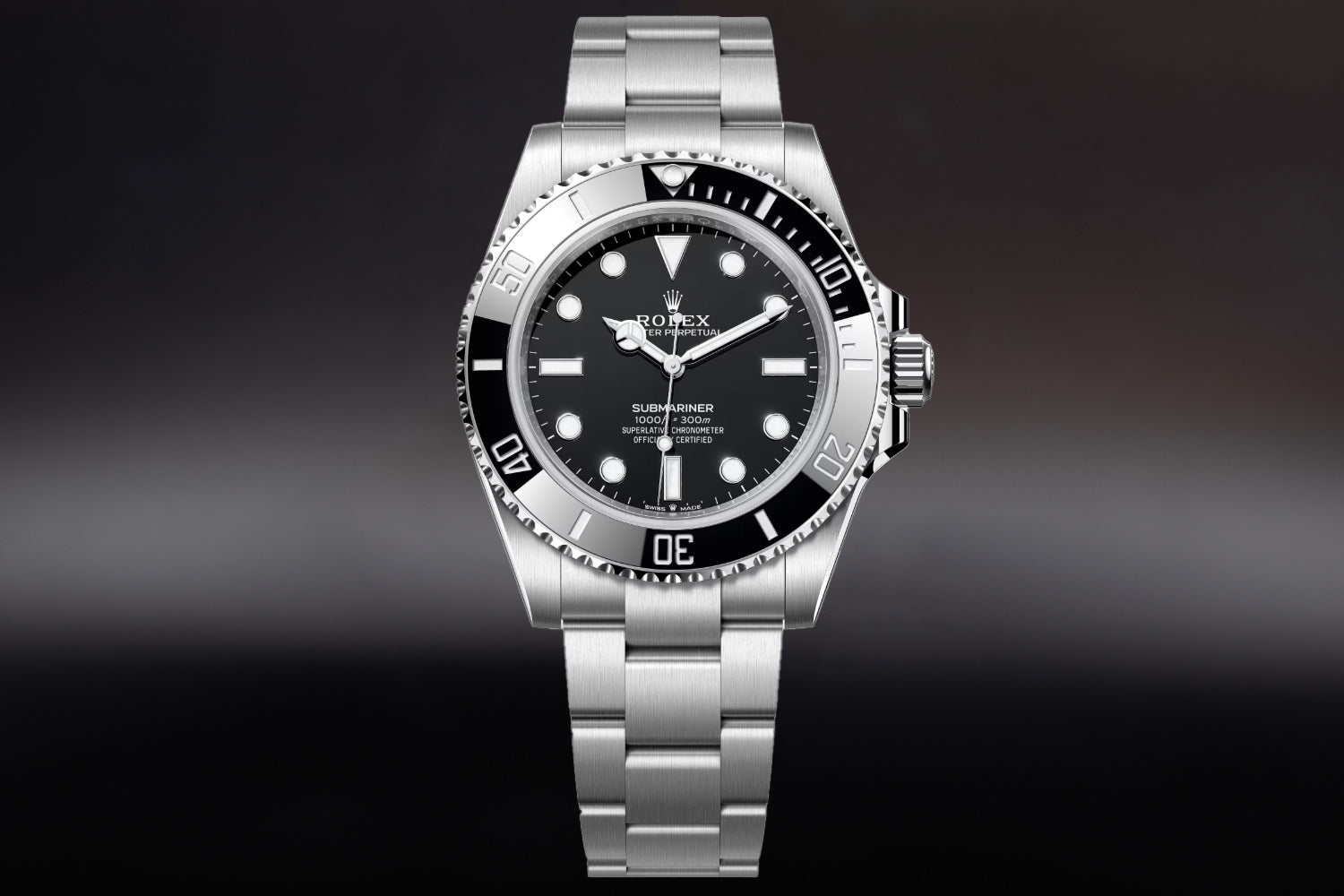 Rolex Submariner stainless steel Black Dial "No Date" 124060 with brushed oyster bracelet