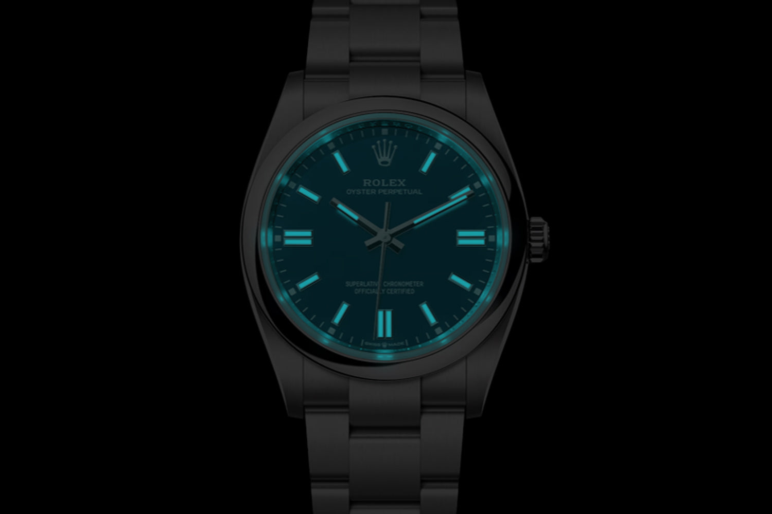 Rolex Oyster Perpetual 36 stainless steel with smooth bezel and Med Blue Dial 126000  lume