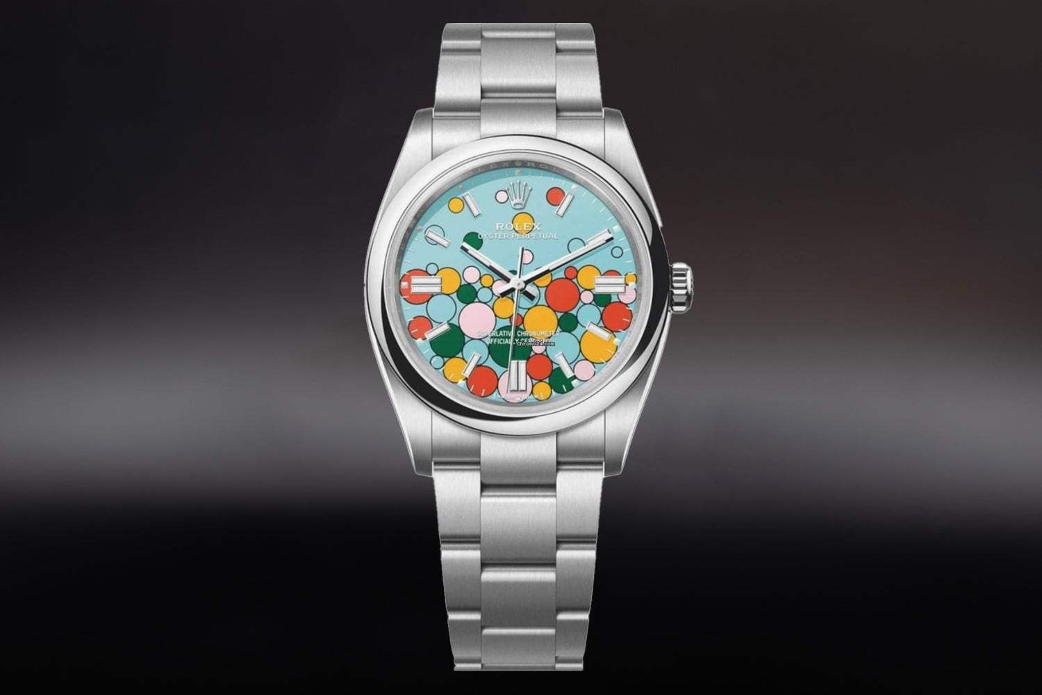 Rolex Oyster Perpetual 41 stainless steel with smooth bezel and Celebration Dial 124300 on oyster bracelet