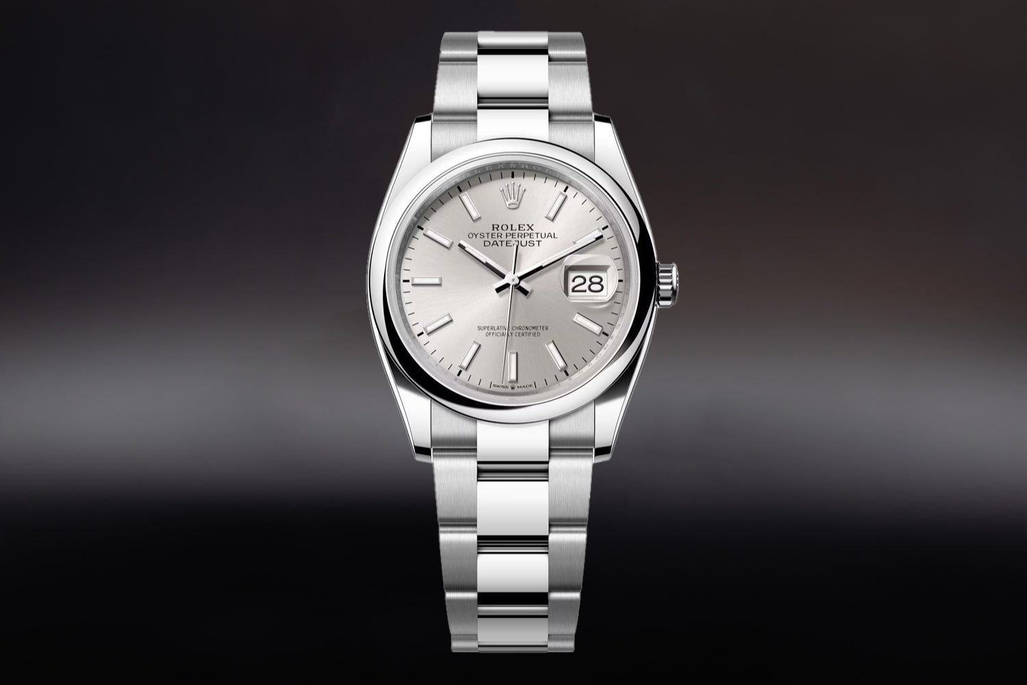Rolex Datejust 36 stainless steel with smooth bezel and Silver Dial 126200 on oyster bracelet