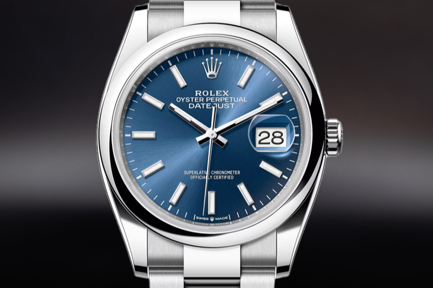 Rolex Datejust 36 stainless steel with  smooth bezel and Blue Dial 126200