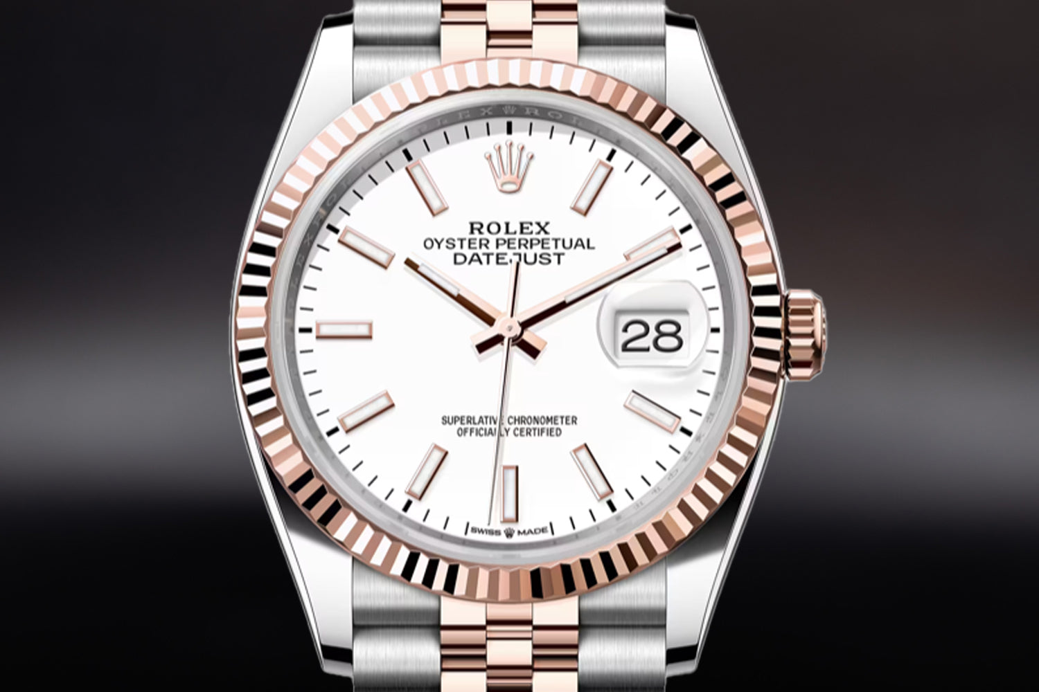 Rolex Datejust 36 Two Tone stainless steel and 18K Rose Gold Everose Rolesor with fluted bezel and White Dial 126231