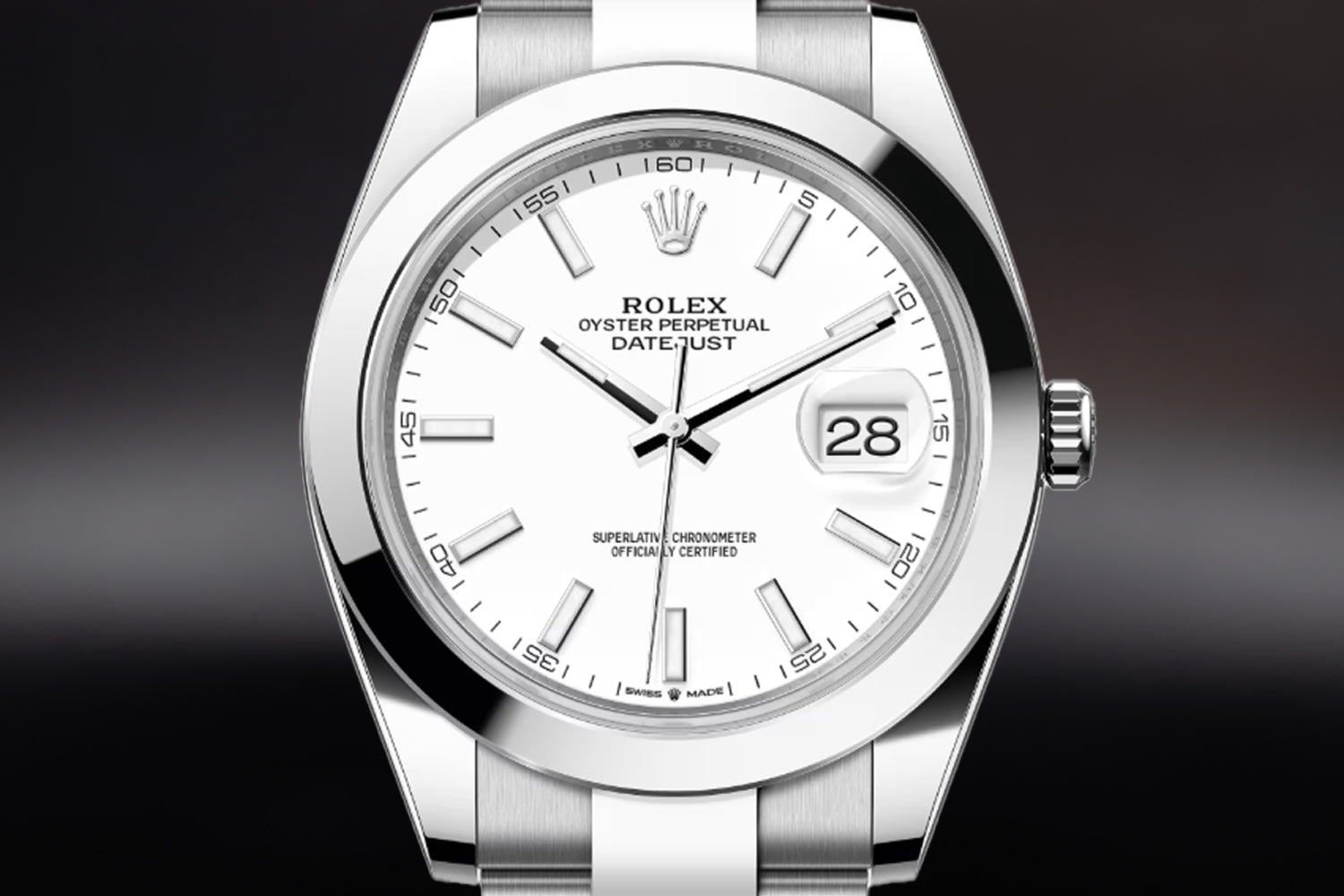 Rolex Datejust 41 stainless steel with smooth bezel White Dial 126300