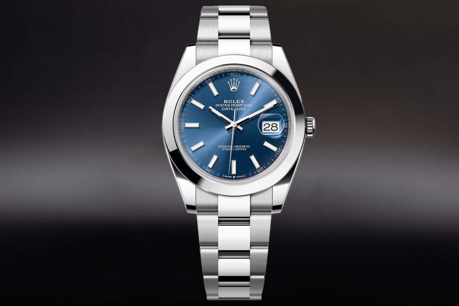 Rolex Datejust 41 stainless steel with smooth bezel Blue Dial 126300 on oyster bracelet