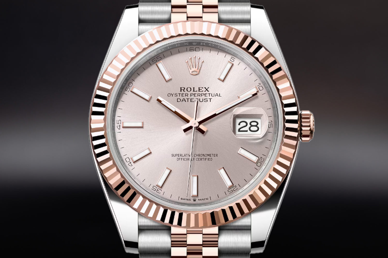 Rolex Datejust 41 Two Tone stainless steel and 18K Rose Gold Everose Rolesor with fluted bezel and Sundust Dial 126331