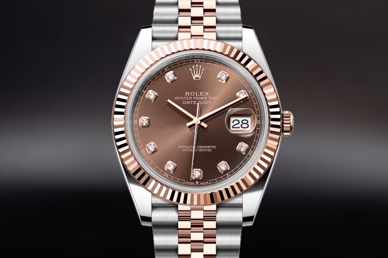 Rolex Datejust 41 Two Tone Everose Rolesor Chocolate Diamond Set Dial 126331