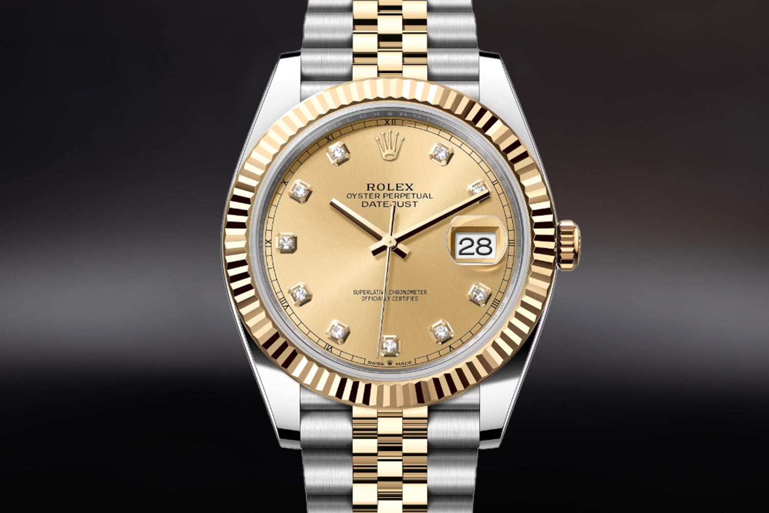 Rolex Datejust 41 Two Tone Yellow Rolesor Champagne Diamond Set Dial 126333