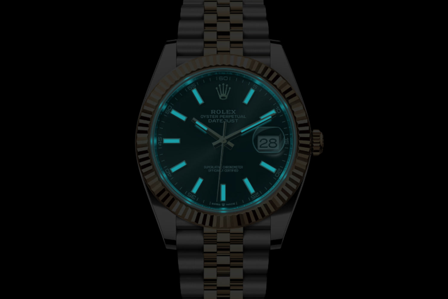 Rolex Datejust 41 Two Tone stainless steel and 18K Yellow Gold Rolesor with fluted bezel and Black Dial 126333 lume