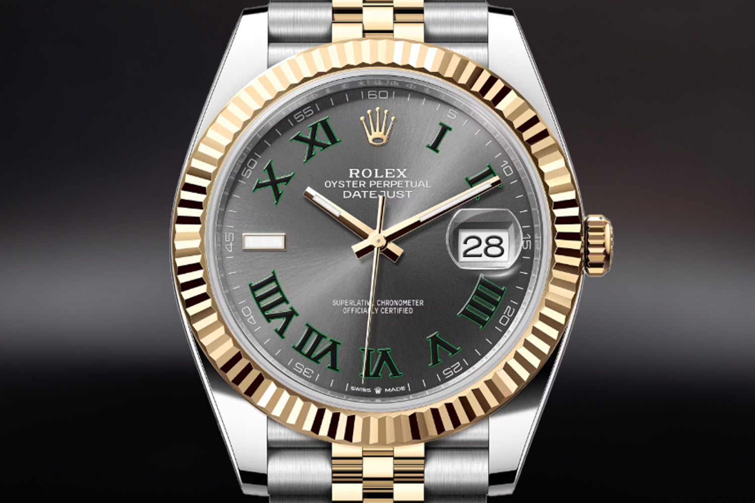 Rolex Datejust 41 Two Tone stainless steel and 18K Yellow Gold Rolesor with fluted bezel Slate "Wimbledon" Dial 126333