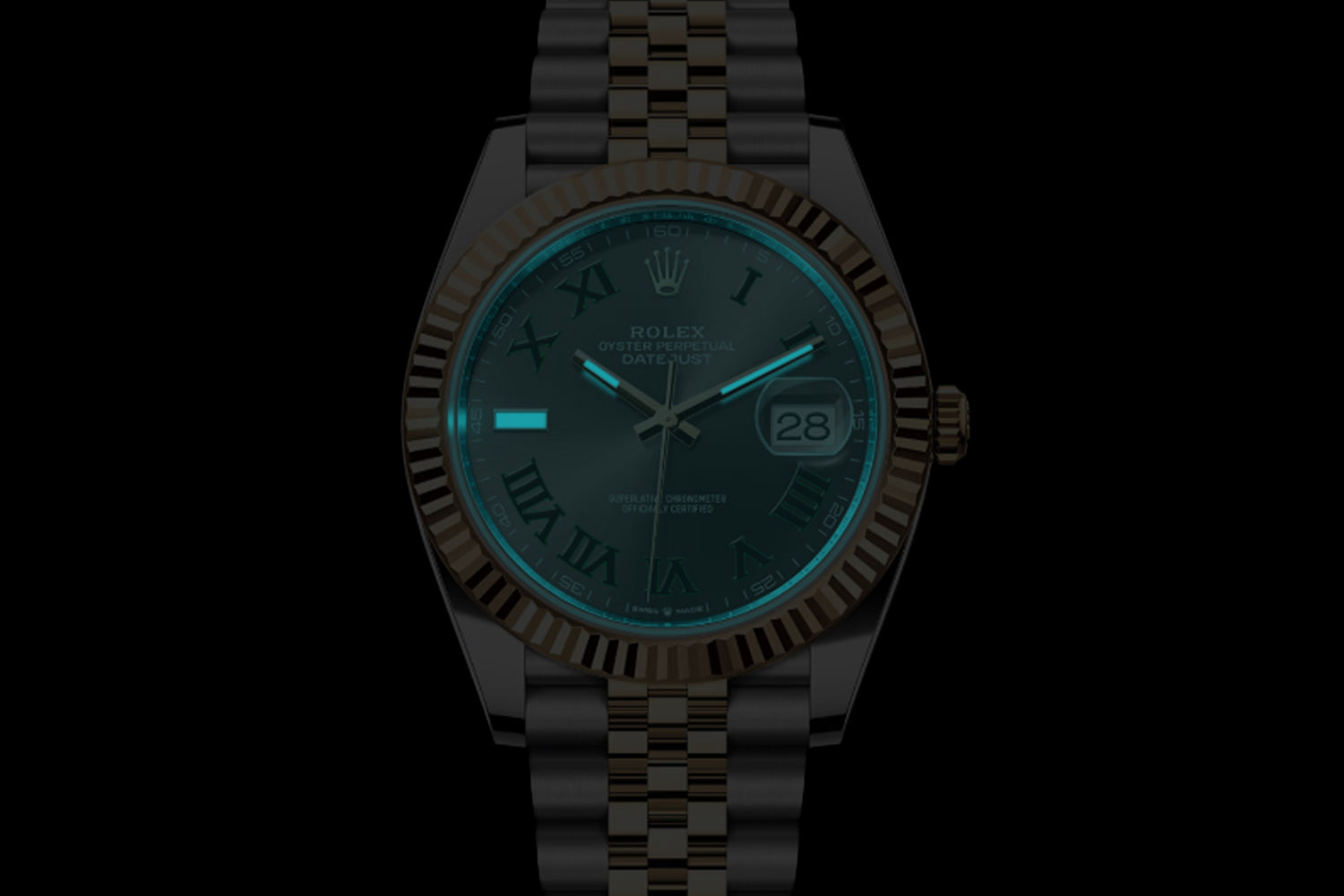 Rolex Datejust 41 Two Tone stainless steel and 18K Yellow Gold Rolesor with fluted bezel Slate "Wimbledon" Dial 126333 lume