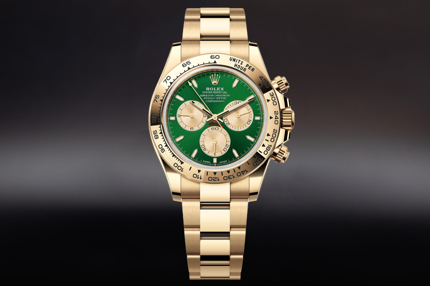 Rolex Cosmograph Daytona 18K Yellow Gold Bright Green and Golden Dial with gold bezel "John Mayer 2.0" 126508 on oyster bracelet