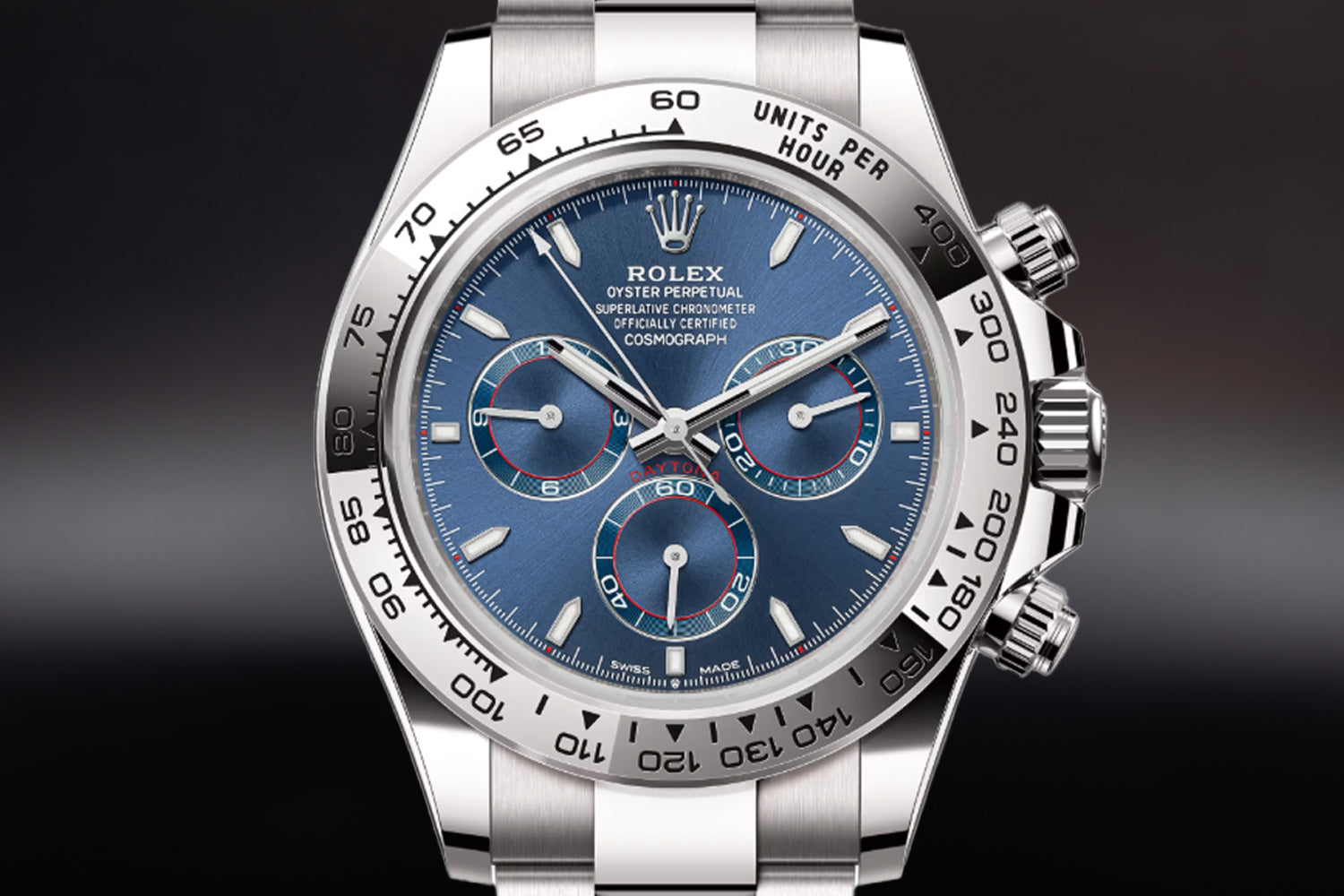 Rolex Cosmograph Daytona 18K White Gold Bright Blue Dial with white gold bezel 126509