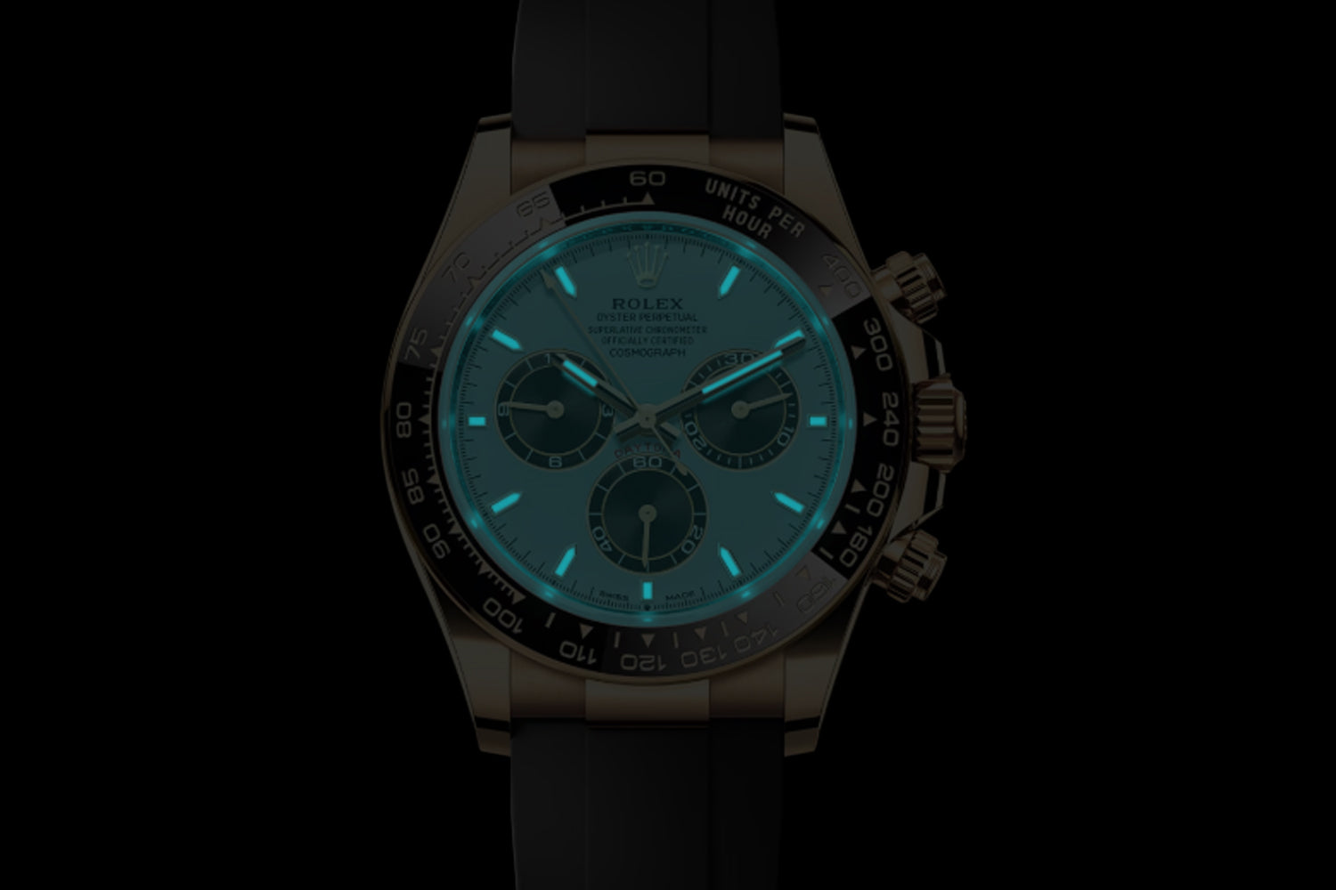 Rolex Cosmograph Daytona 18K Yellow Gold Turquoise Blue Dial with black ceramic bezel 126518LN lume
