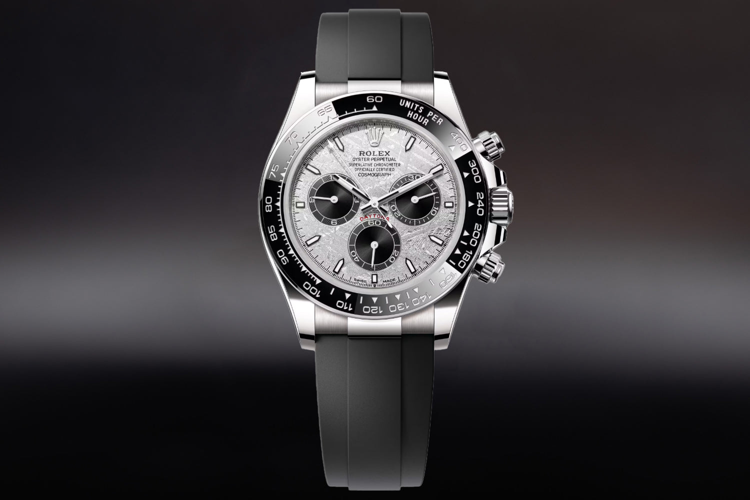 Rolex Cosmograph Daytona 18K White Gold Meteorite Dial with black ceramic bezel 126519LN on oysterflex