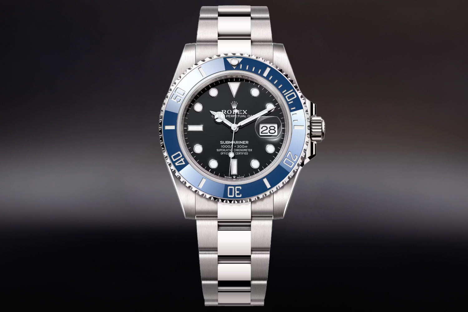 Rolex Submariner Date 18K White Gold Black Dial blue bezel "Cookie Monster" 126619LB on oyster bracelet