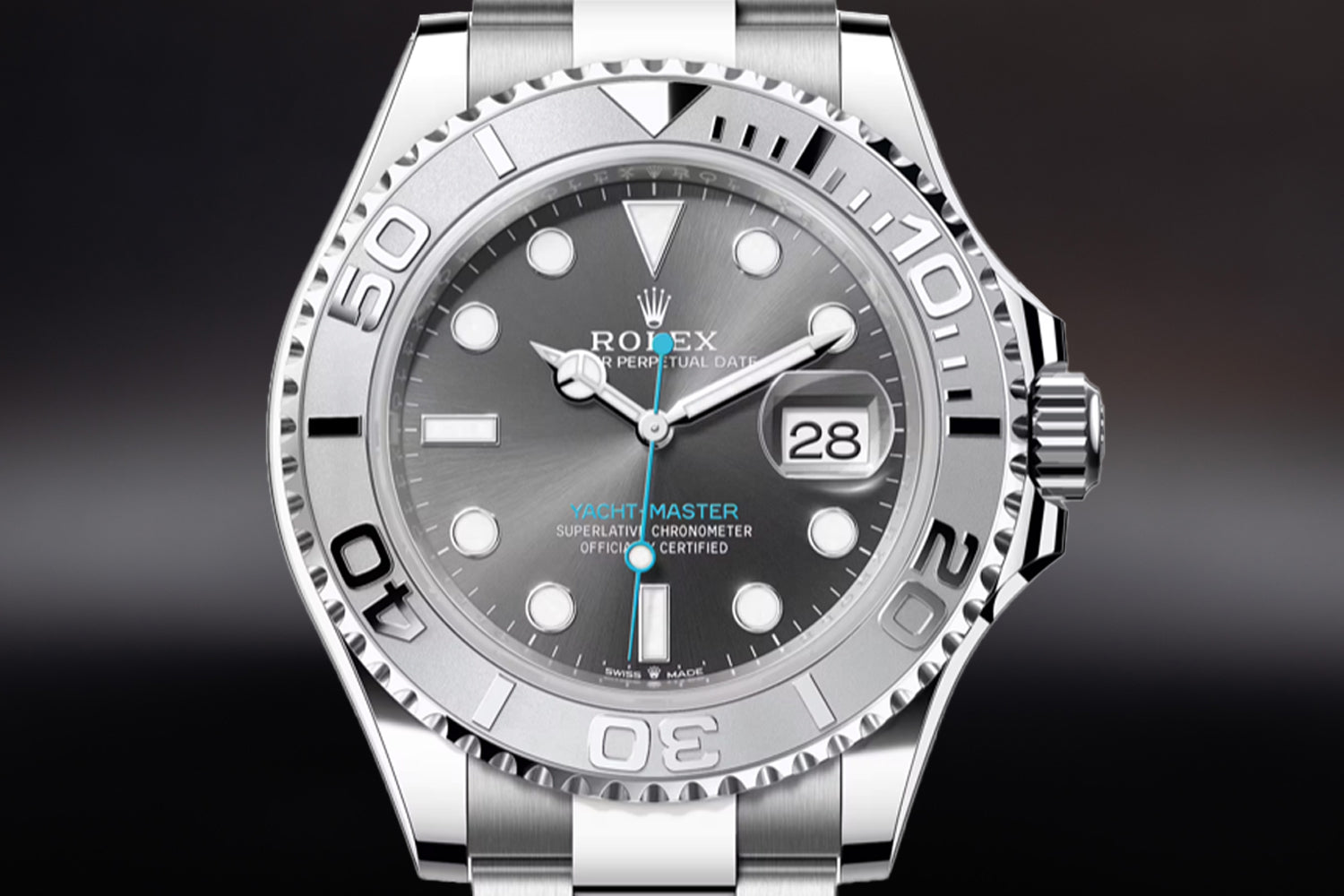 Rolex Yacht-Master 40 Platinum Rolesium Slate "Rhodium" Dial with blue seconds hand 126622