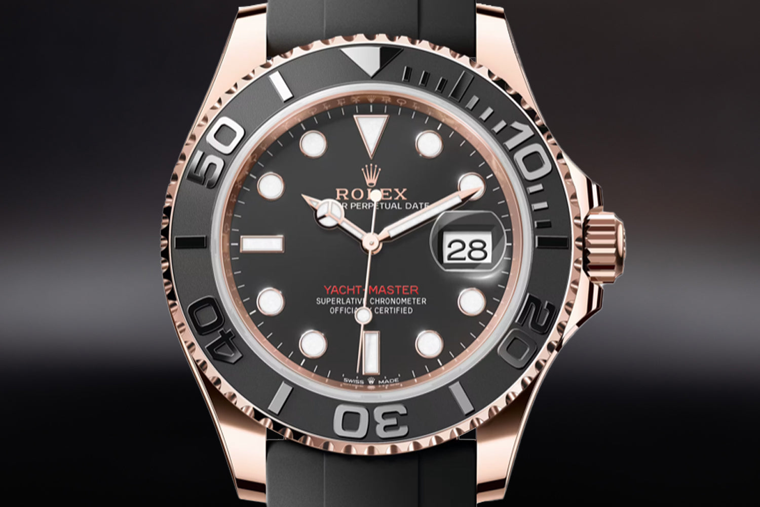 Rolex Yacht-Master 40 18K Rose Gold Everose with black ceramic bezel and Black Dial 126655