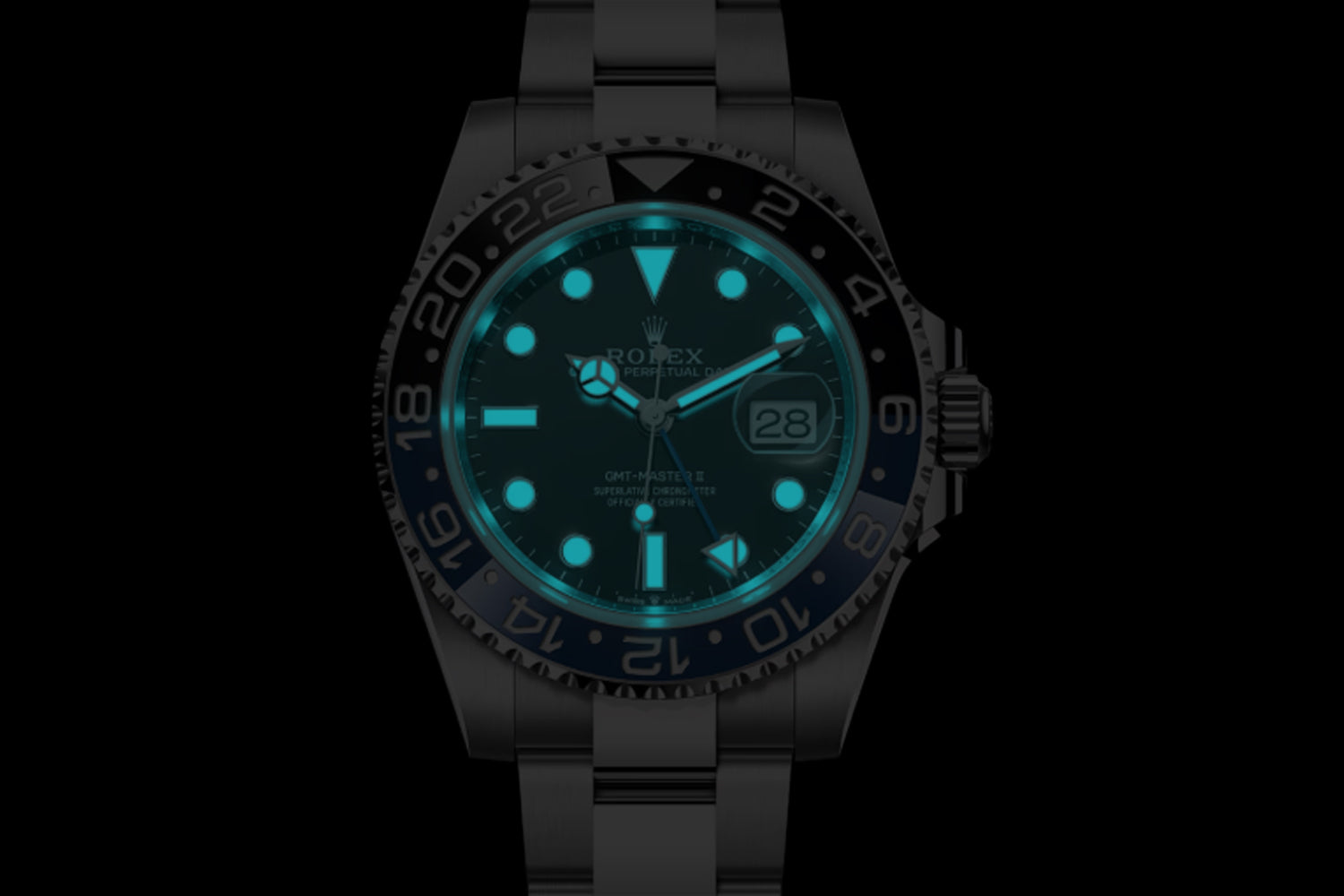 Rolex GMT-Master II stainless steel Black Dial with black and blue bezel "Batman" 126710BLNR lume