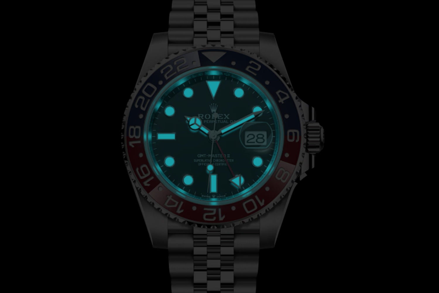 Rolex GMT-Master II stainless steel Black Dial with blue and red bezel "Pepsi" 126710BLRO lume