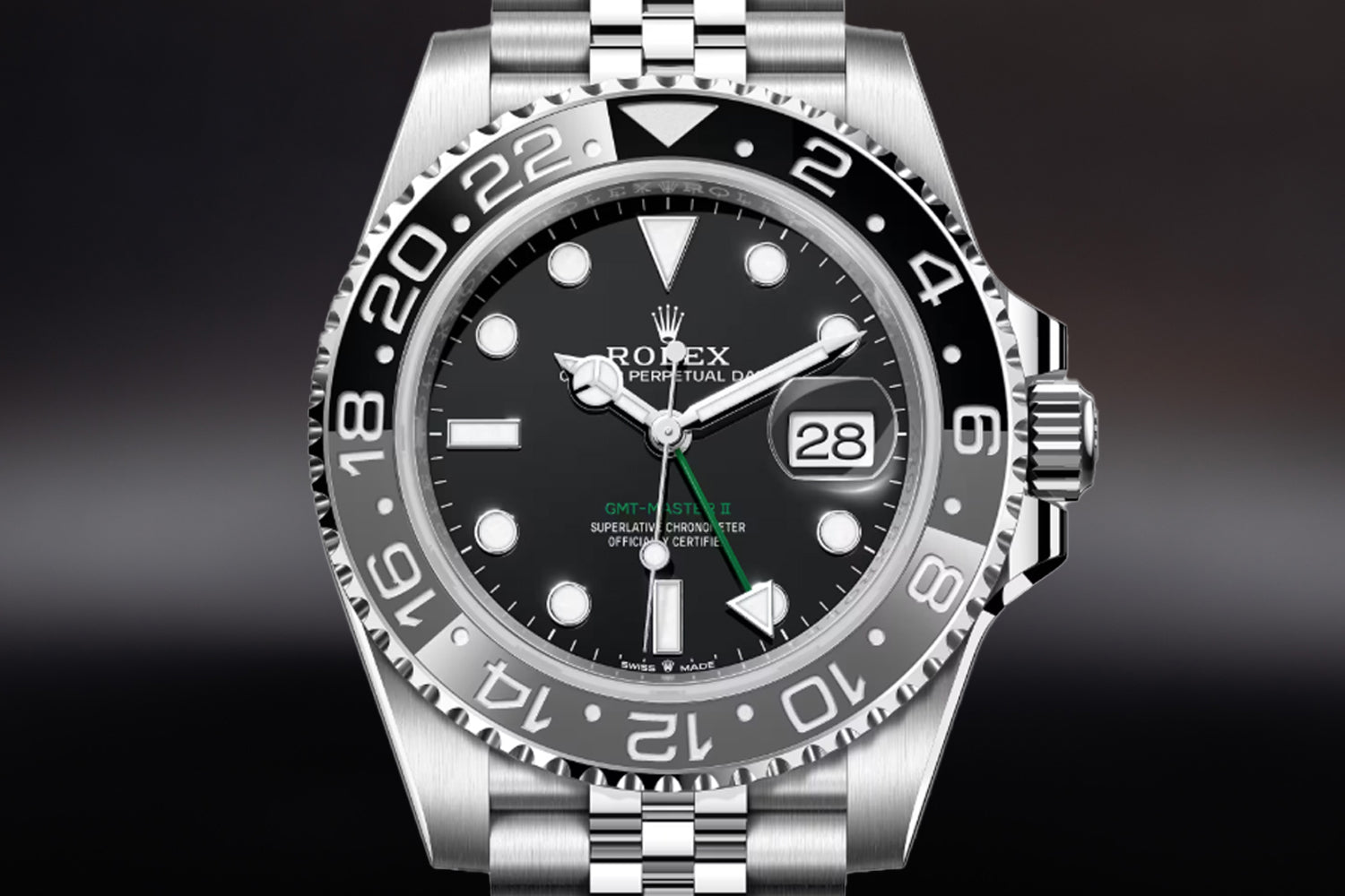 Rolex GMT-Master II stainless steel Black Dial black and grey bezel "Bruce Wayne" 126710GRNR